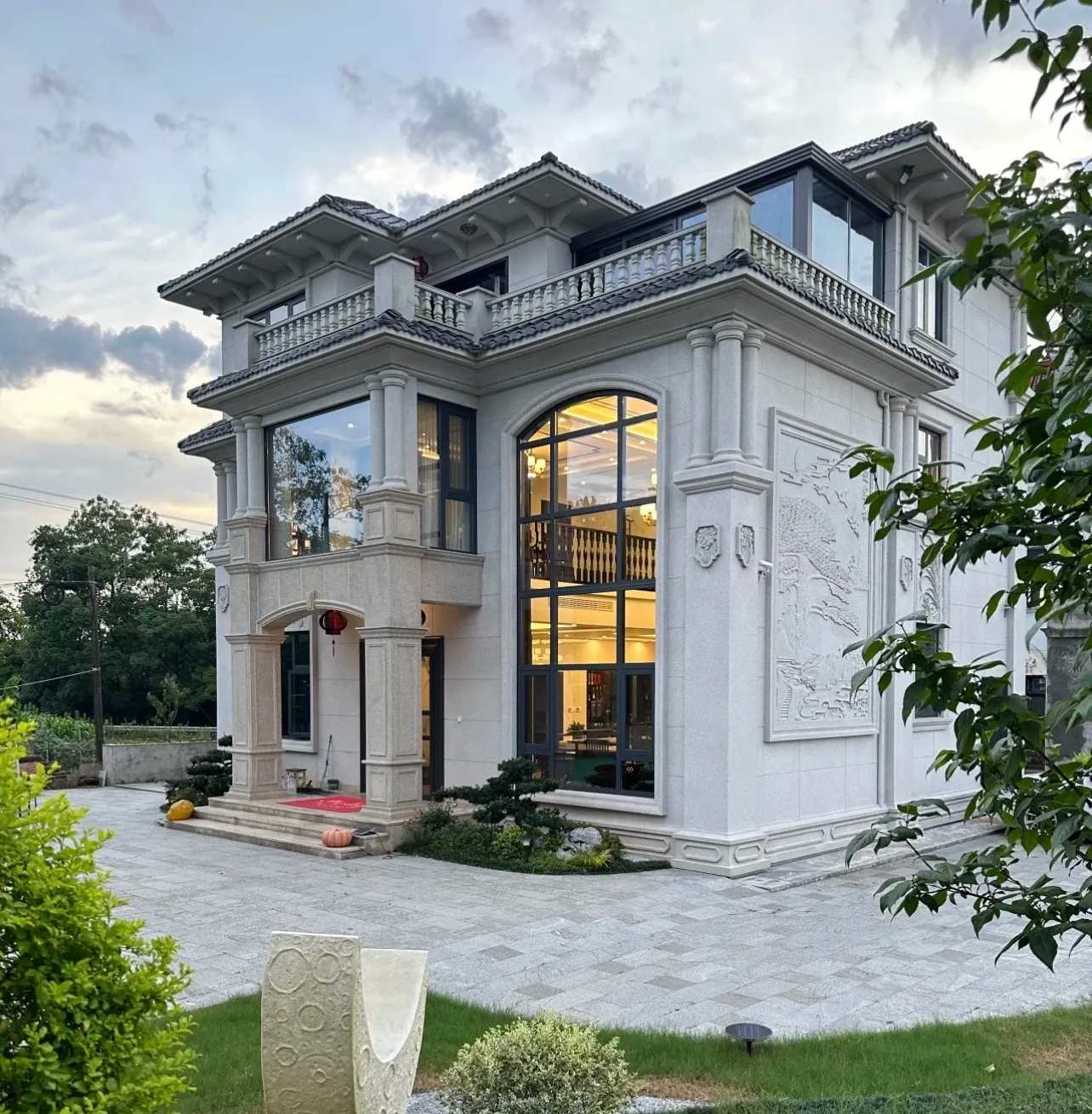 衡阳 白麻花岗岩私人别墅干挂石材豪华定制