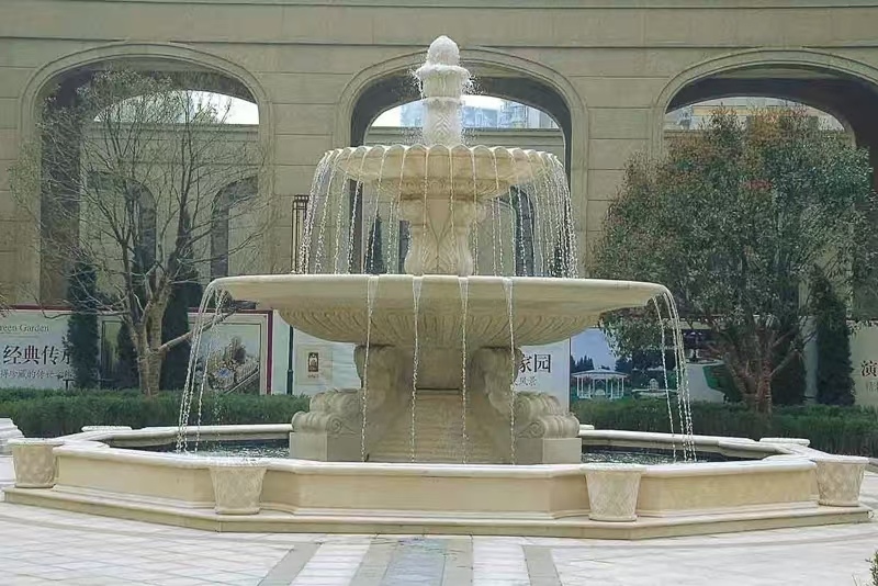 衡阳 黄金麻花岗岩异型加工——户外庭院石雕流水喷泉