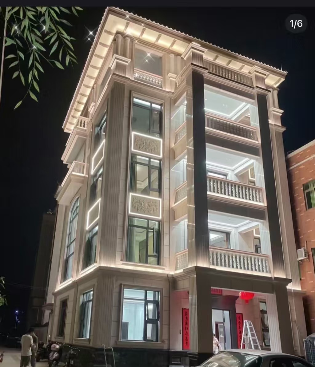 衡阳 芝麻白花岗岩别墅外墙夜间效果