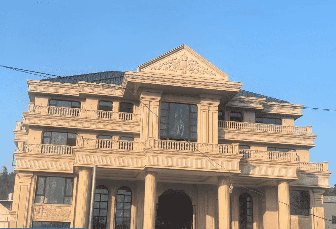 衡阳黄金麻别墅外墙干挂石材效果示例